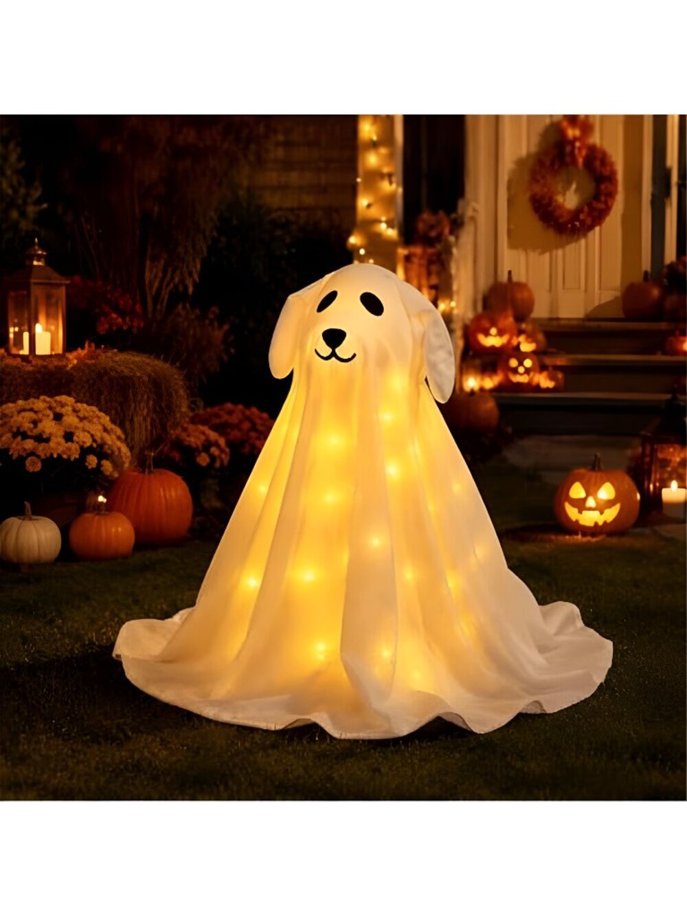 Halloween Ghost Dog with String Lights, Inflatable Dog Decorations Outdoor
